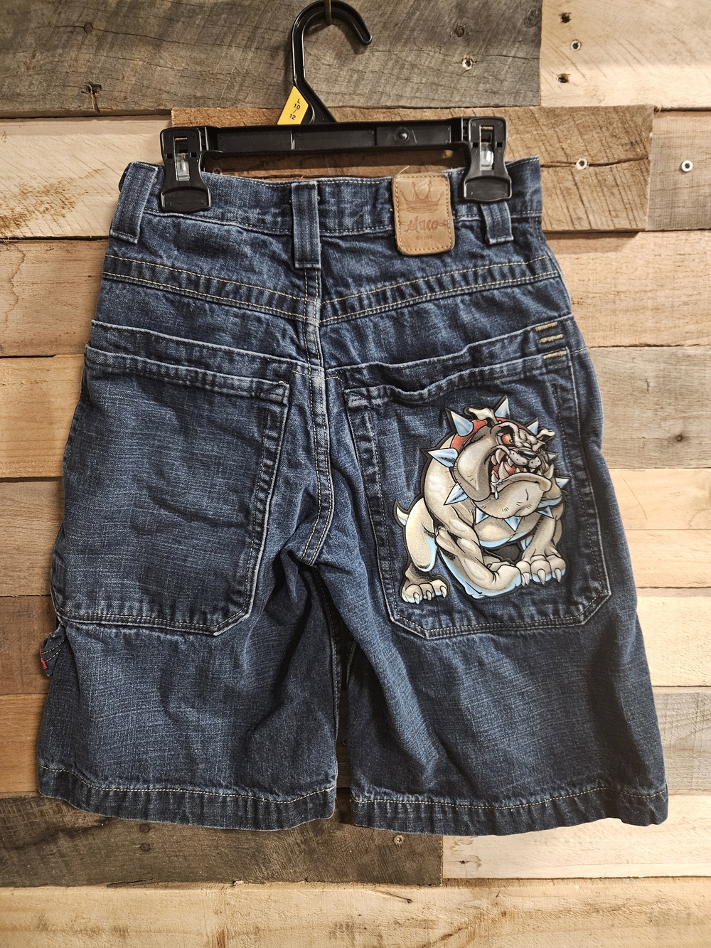 Vintage JNCO Kids Denim Shorts Size 10 Embroidered Jorts Bulldog Pocket Patch